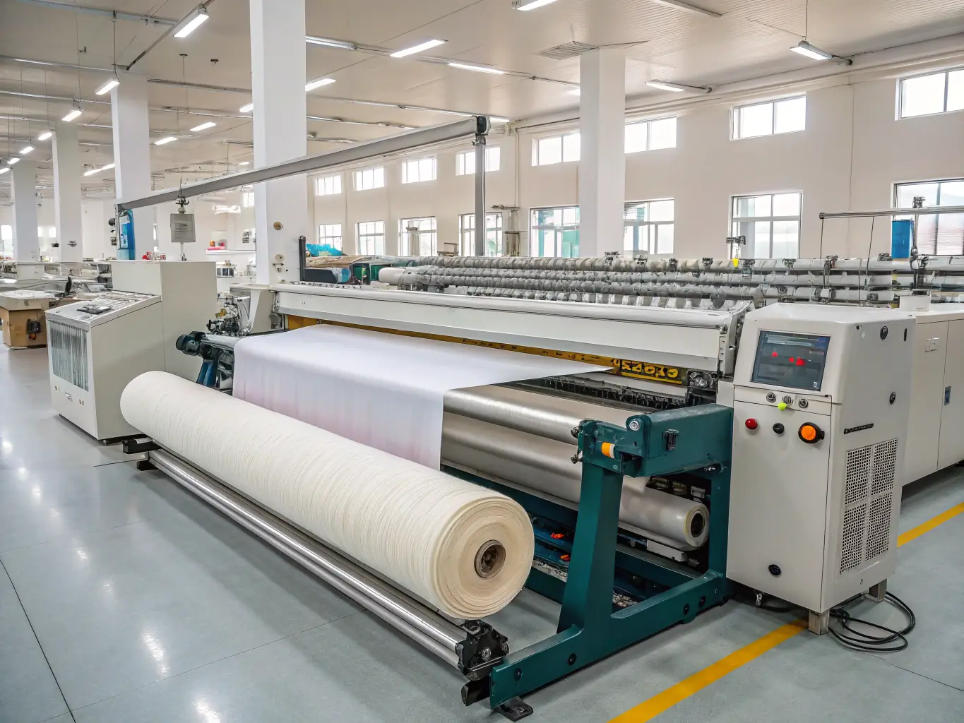 A photo of advanced textile machinery operating efficiently in a Grupo Martex factory, highlighting the company's commitment to technological advancement.