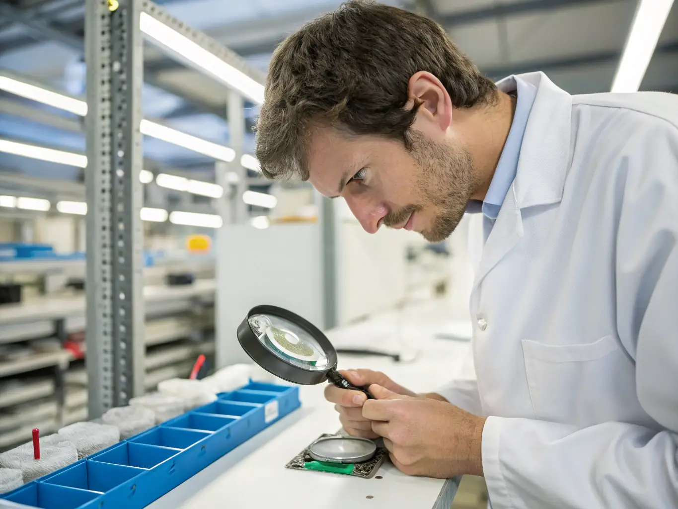 An image of high-quality, sustainably produced fabrics being inspected by a quality control expert in a Grupo Martex facility.
